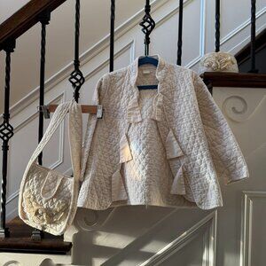 Cream Quilted Jacket with Matching Bag & Headband - Elegant & Versatile Style